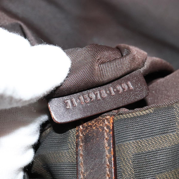 FENDI Zucca Canvas Tote Bag Nylon Brown Black Auth bs27180