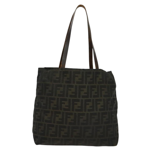 FENDI Zucca Canvas Tote Bag Nylon Brown Black Auth bs27180