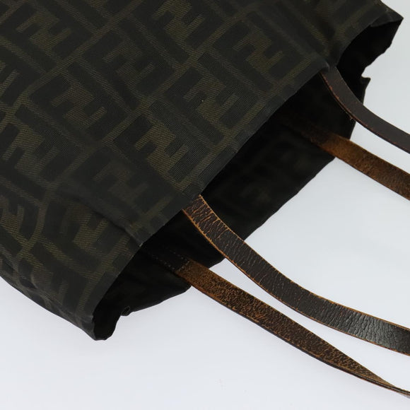 FENDI Zucca Canvas Tote Bag Nylon Brown Black Auth bs27180