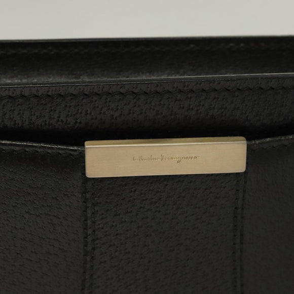 Salvatore Ferragamo Clutch Bag Leather Black Gold Auth bs27183