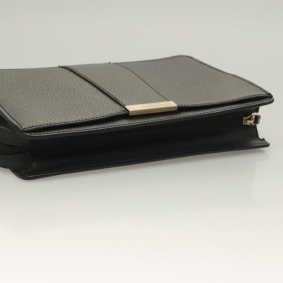 Salvatore Ferragamo Clutch Bag Leather Black Gold Auth bs27183