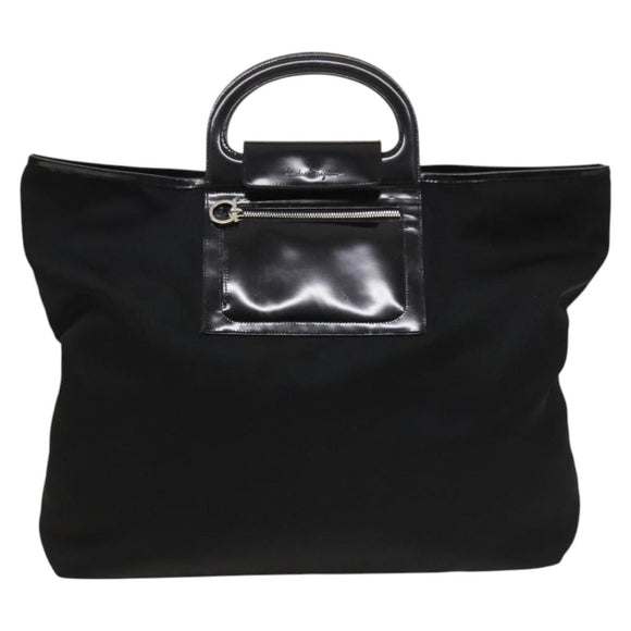 Salvatore Ferragamo Hand Bag Nylon Black Silver Auth bs27184