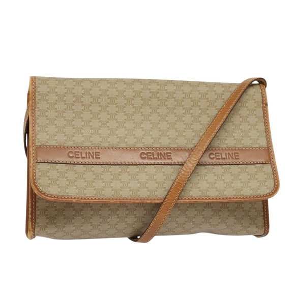 CELINE Macadam Canvas Shoulder Bag PVC Beige Gold Auth bs27192