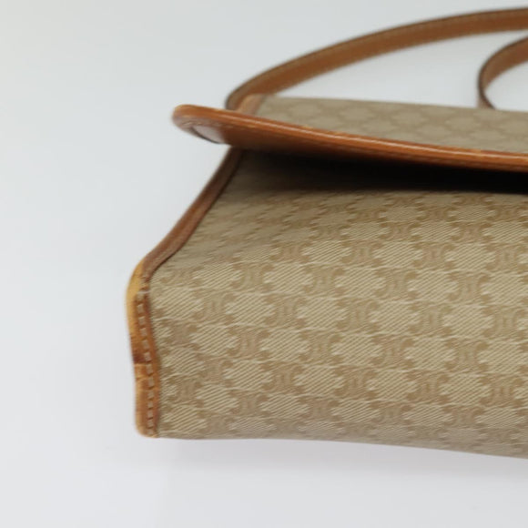 CELINE Macadam Canvas Shoulder Bag PVC Beige Gold Auth bs27192