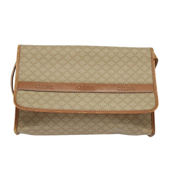 CELINE Macadam Canvas Shoulder Bag PVC Beige Gold Auth bs27192