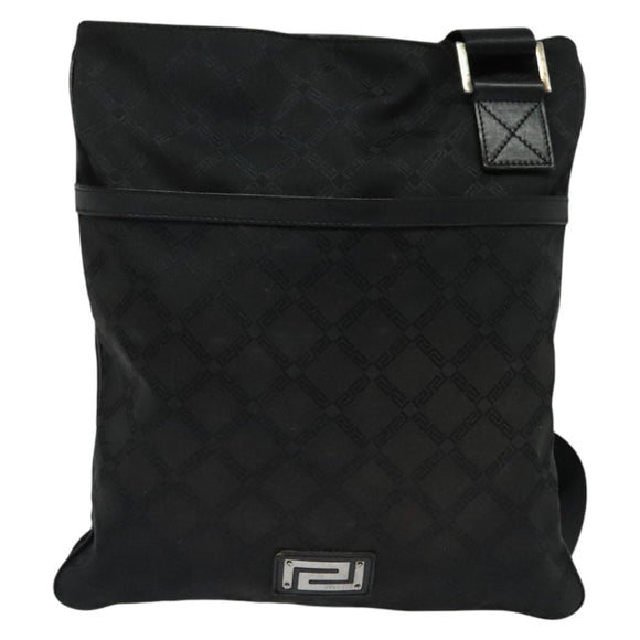 VERSACE Shoulder Bag Canvas Black Silver Auth bs27197