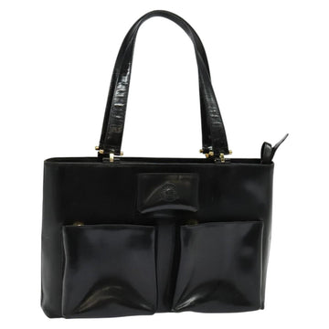 VERSACE Tote Bag Enamel Black Gold Auth bs27198
