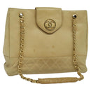 CHANEL Matelasse Chain Shoulder Bag Lamb Skin Beige Gold CC Auth bs27202-1