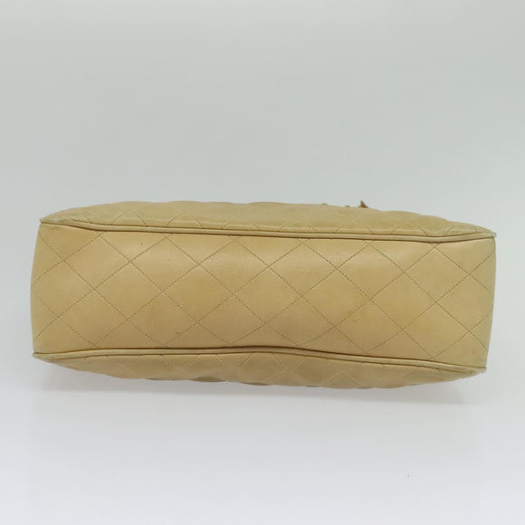 CHANEL Matelasse Chain Shoulder Bag Lamb Skin Beige Gold CC Auth bs27202