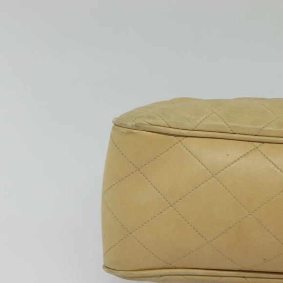 CHANEL Matelasse Chain Shoulder Bag Lamb Skin Beige Gold CC Auth bs27202