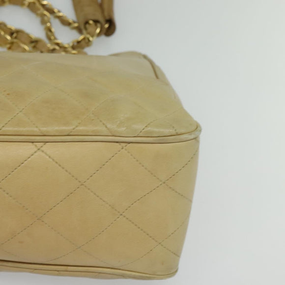 CHANEL Matelasse Chain Shoulder Bag Lamb Skin Beige Gold CC Auth bs27202