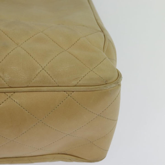 CHANEL Matelasse Chain Shoulder Bag Lamb Skin Beige Gold CC Auth bs27202
