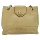 CHANEL Matelasse Chain Shoulder Bag Lamb Skin Beige Gold CC Auth bs27202-13