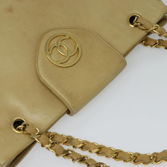 CHANEL Matelasse Chain Shoulder Bag Lamb Skin Beige Gold CC Auth bs27202