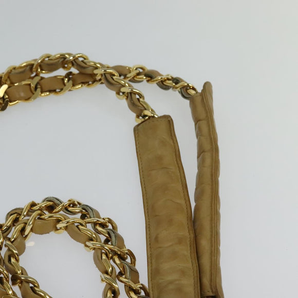 CHANEL Matelasse Chain Shoulder Bag Lamb Skin Beige Gold CC Auth bs27202
