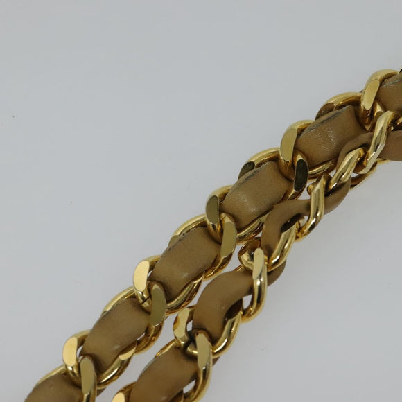 CHANEL Matelasse Chain Shoulder Bag Lamb Skin Beige Gold CC Auth bs27202