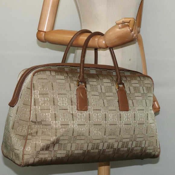 GIVENCHY Boston Bag Canvas Beige Gold Auth bs27213