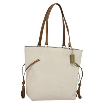 Coach Tote Bag Leather White Gold Auth bs27216