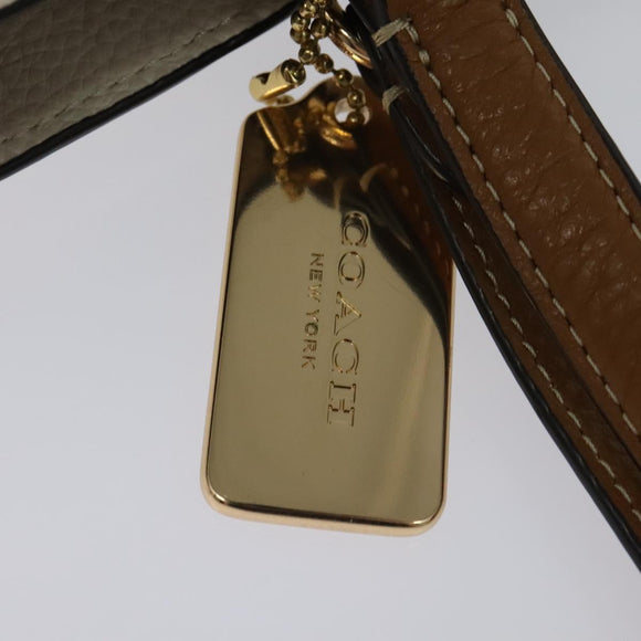 Coach Tote Bag Leather White Gold Auth bs27216