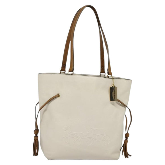 Coach Tote Bag Leather White Gold Auth bs27216