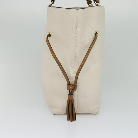 Coach Tote Bag Leather White Gold Auth bs27216