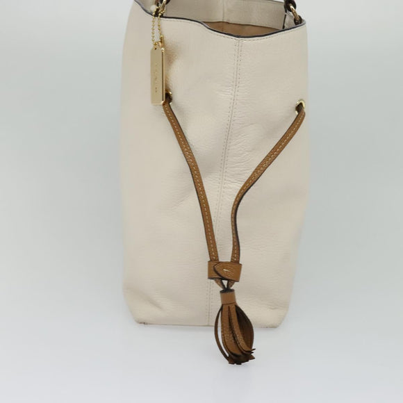 Coach Tote Bag Leather White Gold Auth bs27216