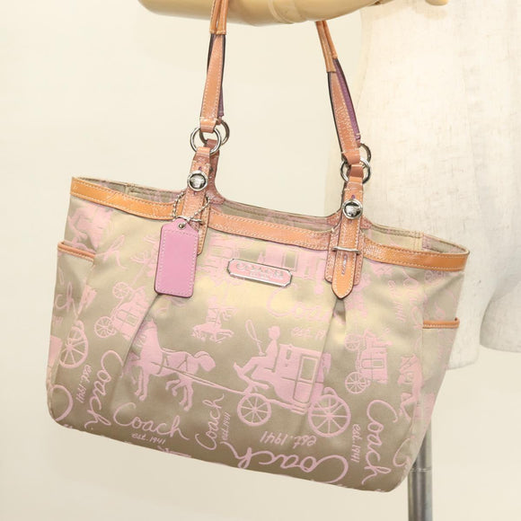 Coach Tote Bag Nylon Pink Silver Auth bs27221