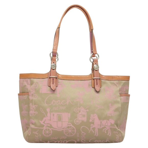 Coach Tote Bag Nylon Pink Silver Auth bs27221