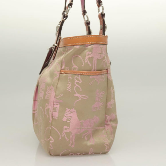 Coach Tote Bag Nylon Pink Silver Auth bs27221