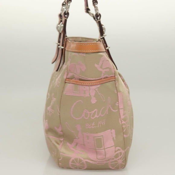 Coach Tote Bag Nylon Pink Silver Auth bs27221