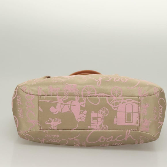 Coach Tote Bag Nylon Pink Silver Auth bs27221