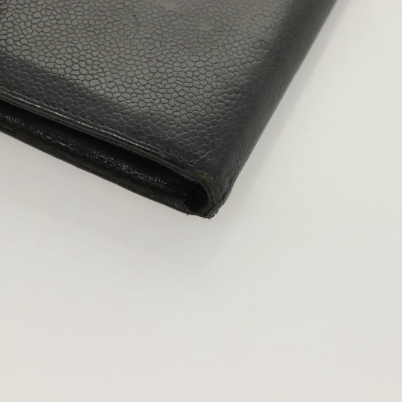 CHANEL Long Wallet Caviar Skin Black Gold CC Auth bs27231