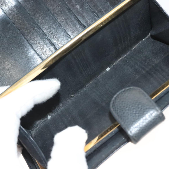 CHANEL Long Wallet Caviar Skin Black Gold CC Auth bs27231