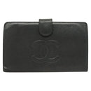 CHANEL Long Wallet Caviar Skin Black Gold CC Auth bs27231-13