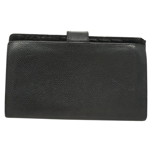CHANEL Long Wallet Caviar Skin Black Gold CC Auth bs27231
