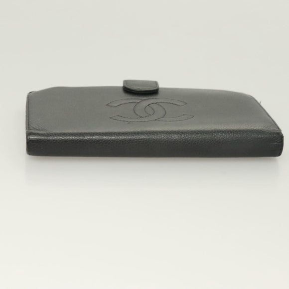 CHANEL Long Wallet Caviar Skin Black Gold CC Auth bs27231