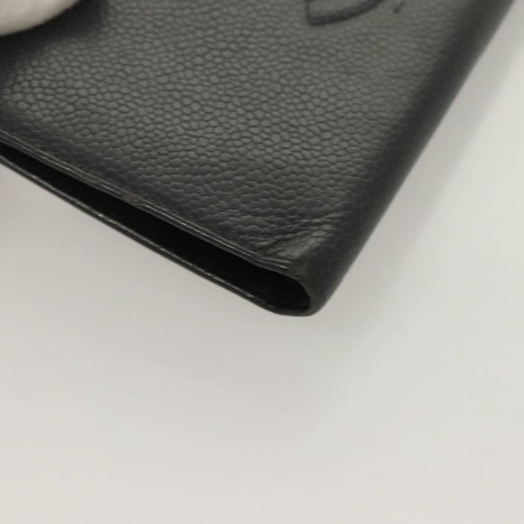 CHANEL Long Wallet Caviar Skin Black Gold CC Auth bs27231