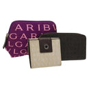 BVLGARI Logo Mania Wallet Canvas Nylon 3Set Beige Brown purple Auth bs27235-1