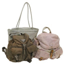 PRADA Bag Nylon 3Set Brown Pink Light blue Auth bs27237-1
