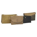 SAINT LAURENT Clutch Bag Leather PVC 4Set Black Gray beige Auth bs27239-1
