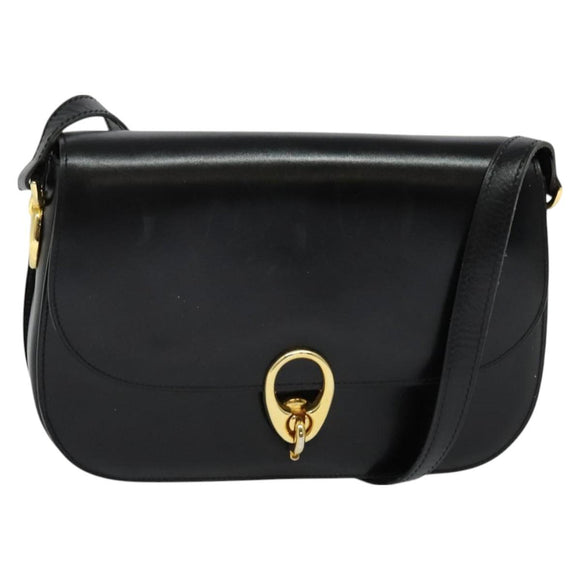 CELINE Shoulder Bag Leather Black Gold Auth bs27281