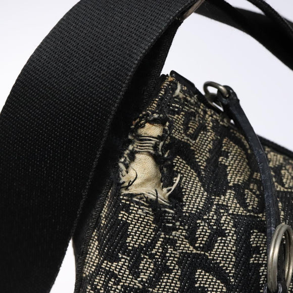 Christian Dior Trotter Canvas Shoulder Bag Navy Silver Auth bs27283