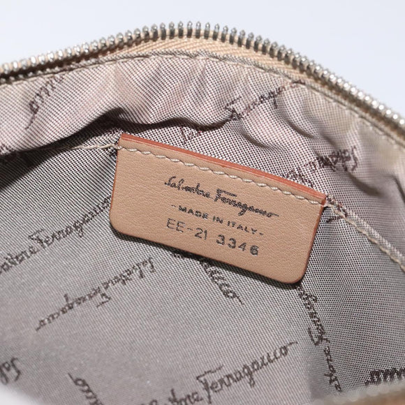 Salvatore Ferragamo Gancini Accessory Pouch Leather Beige Silver Auth bs27288