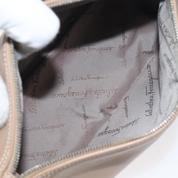 Salvatore Ferragamo Gancini Accessory Pouch Leather Beige Silver Auth bs27288