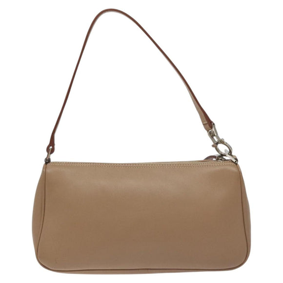 Salvatore Ferragamo Gancini Accessory Pouch Leather Beige Silver Auth bs27288