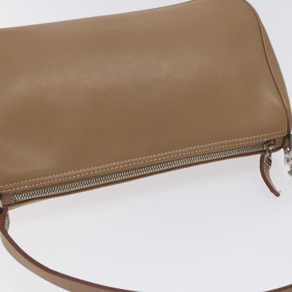 Salvatore Ferragamo Gancini Accessory Pouch Leather Beige Silver Auth bs27288