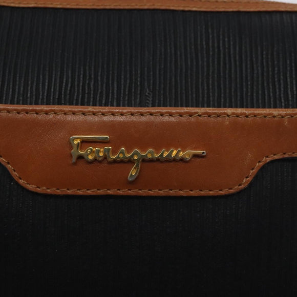 Salvatore Ferragamo Shoulder Bag Leather PVC Black Gold Auth bs27289