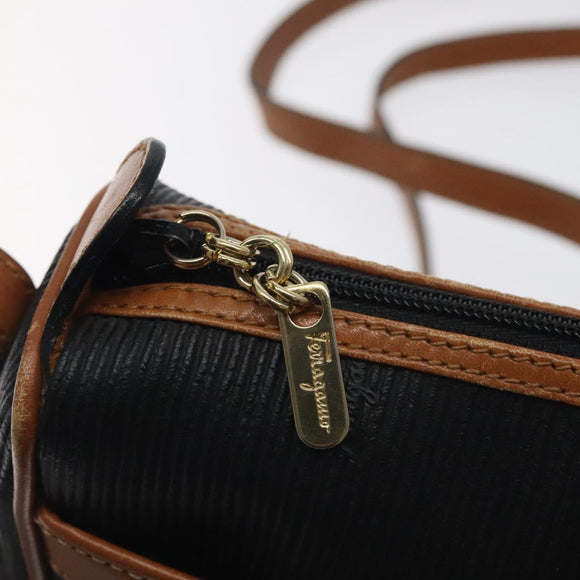 Salvatore Ferragamo Shoulder Bag Leather PVC Black Gold Auth bs27289