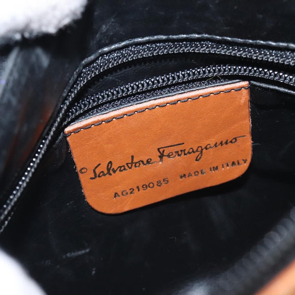 Salvatore Ferragamo Shoulder Bag Leather PVC Black Gold Auth bs27289