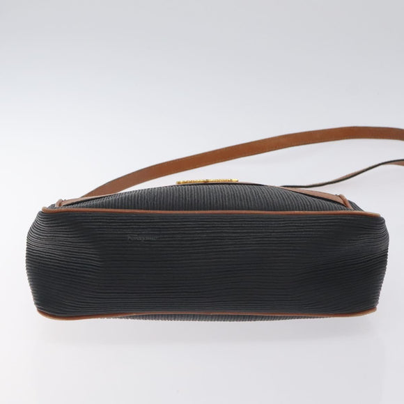 Salvatore Ferragamo Shoulder Bag Leather PVC Black Gold Auth bs27289